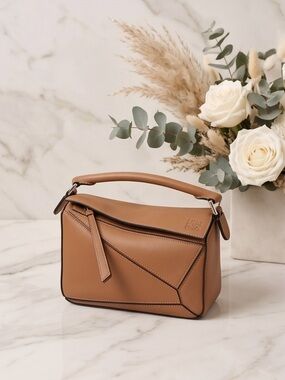 Loewe Puzzle Mini Shoulder Bag in Tan Leather